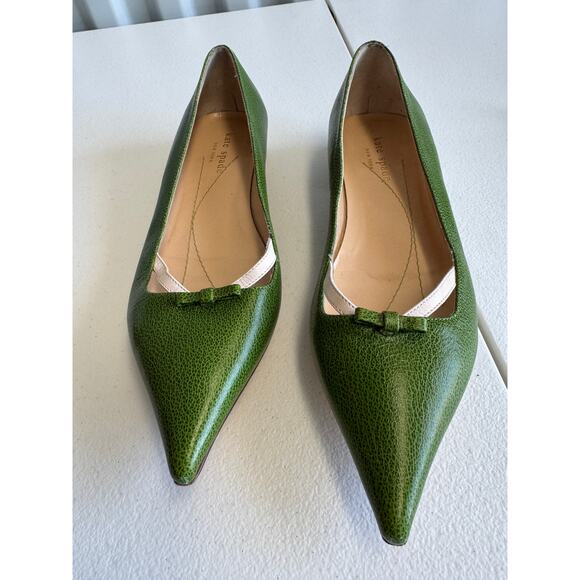 Kate Spade Green Leather Bow Flats EUC 6 - Picture 2 of 6